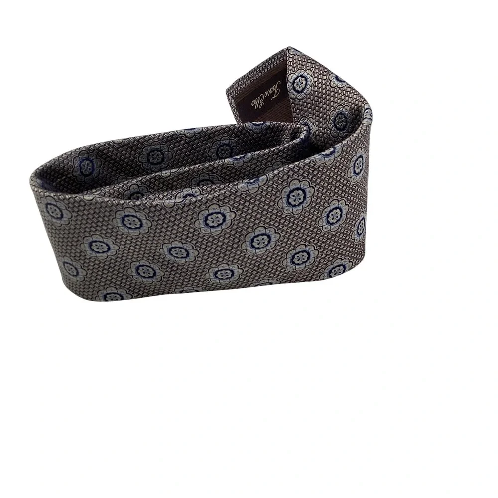 Tasso Elba Mens Silk Tie Brown Blue Geometric Floral Medallion‎ Classic Necktie